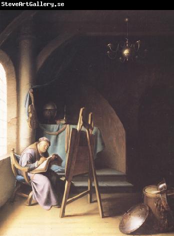 Gerrit Dou A Man writing in an Artist's Studio (mk33)